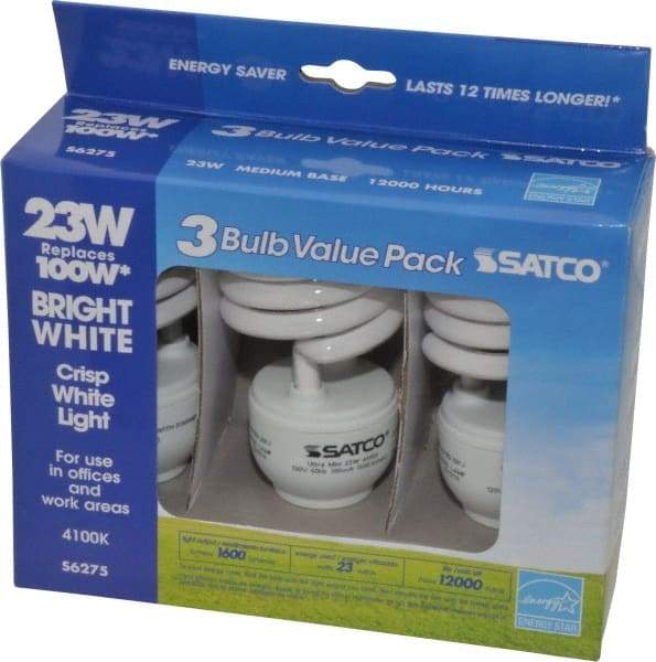 Value Collection - 23 Watt Fluorescent Residential/Office Medium Screw Lamp - 4,100°K Color Temp, 1,600 Lumens, T2, 10,000 hr Avg Life - Top Tool & Supply