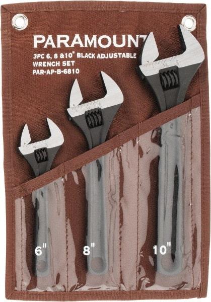 Paramount - 3 Piece, 6 to 10", Adjustable Wrench Set - Inch Measurement Standard, Black Finish, Comes in Canvas Roll - Top Tool & Supply