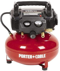 Porter-Cable - 0.8 HP, 2.6 CFM Pancake Electric Oil Free Compressor - 6 Gallon Tank, 10 Amp, 150 Max psi, 120V - Top Tool & Supply