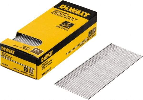 DeWALT - 18 Gauge 2" Long Finishing Nails for Power Nailers - Steel, Bright Finish, Smooth Shank, Straight Stick Collation, Brad Head, Chisel Point - Top Tool & Supply