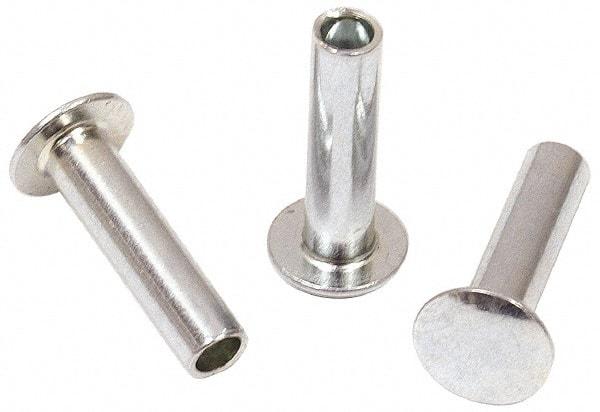 RivetKing - 0.1 to 0.17" Hole Diam, Round Head, Zinc Plated Steel, Semi Tubular Rivet - 5/16 Head Diam, 3/8" Length Under Head, 9/64 Body Diam - Top Tool & Supply