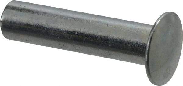 RivetKing - 0.084 to 0.09" Hole Diam, Round Head, Zinc Plated Steel, Semi Tubular Rivet - 7/32 Head Diam, 1/2" Length Under Head, 1/8 Body Diam - Top Tool & Supply