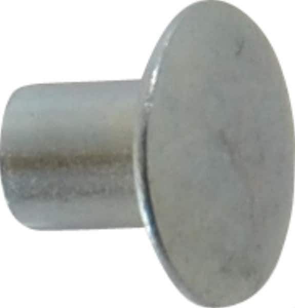 RivetKing - 0.134 to 0.141" Hole Diam, Round Head, Zinc Plated Steel, Semi Tubular Rivet - 3/8 Head Diam, 1/4" Length Under Head, 3/16 Body Diam - Top Tool & Supply