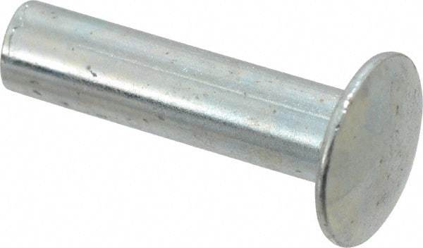 RivetKing - 0.134 to 0.141" Hole Diam, Round Head, Zinc Plated Steel, Semi Tubular Rivet - 3/8 Head Diam, 3/4" Length Under Head, 3/16 Body Diam - Top Tool & Supply