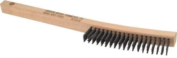Gordon Brush - 3 Rows x 19 Columns Steel Scratch Brush - 13-3/4" OAL, 1-1/8" Trim Length, Wood Curved Handle - Top Tool & Supply