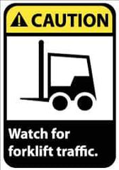 NMC - "Caution - Watch for Forklift Traffic", 10" Long x 7" Wide, Pressure-Sensitive Vinyl Safety Sign - Rectangle, 0.004" Thick, Use for Accident Prevention - Top Tool & Supply