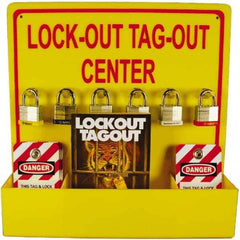 NMC - Equipped Acrylic Lockout Device and Tag Station - 16 Inch Wide x 16 Inch High, Red and Yellow - Top Tool & Supply