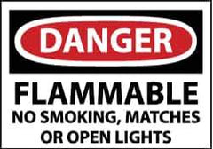 NMC - "Danger - Flammable - No Smoking, Matches or Open Lights", 10" Long x 14" Wide, Aluminum Safety Sign - Rectangle, 0.04" Thick, Use for Accident Prevention - Top Tool & Supply