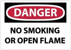 NMC - "Danger - No Smoking or Open Flame", 10" Long x 14" Wide, Rigid Plastic Safety Sign - Rectangle, 0.05" Thick, Use for Accident Prevention - Top Tool & Supply