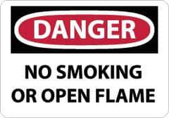 NMC - "Danger - No Smoking or Open Flame", 10" Long x 14" Wide, Pressure-Sensitive Vinyl Safety Sign - Rectangle, 0.004" Thick, Use for Accident Prevention - Top Tool & Supply