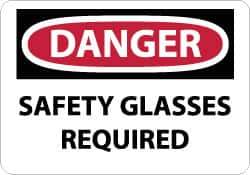 NMC - "Danger - Safety Glasses Required", 10" Long x 14" Wide, Aluminum Safety Sign - Rectangle, 0.04" Thick, Use for Accident Prevention - Top Tool & Supply