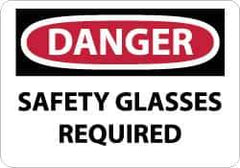 NMC - "Danger - Safety Glasses Required", 10" Long x 14" Wide, Pressure-Sensitive Vinyl Safety Sign - Rectangle, 0.004" Thick, Use for Accident Prevention - Top Tool & Supply