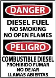 NMC - "Danger - Diesel Fuel - No Smoking - No Open Flames", 14" Long x 10" Wide, Pressure-Sensitive Vinyl Safety Sign - Rectangle, 0.004" Thick, Use for Hazardous Materials - Top Tool & Supply