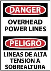 NMC - "Danger - Overhead Power Lines", 14" Long x 10" Wide, Pressure-Sensitive Vinyl Safety Sign - Rectangle, 0.004" Thick, Use for Accident Prevention - Top Tool & Supply