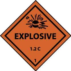 NMC - Accident Prevention Label - Legend: Explosive 1.2C, English, Black & Orange, 4" Long x 4" High, Sign Muscle Finish - Top Tool & Supply