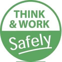 NMC - Think and Work Safely, Hard Hat Label - White on Green, 2" Thick, For Accident Prevention - Top Tool & Supply