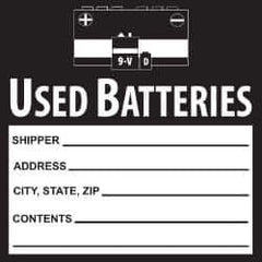 NMC - Hazardous Materials Label - Legend: Used Batteries, English, Black & White, 6" Long x 6" High, Sign Muscle Finish - Top Tool & Supply