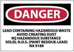 NMC - "Danger - Lead Containing Hazardous Waste - Avoid Creating Dust - RQ Hazardous Substance Solid, N.O.S. (Paint Residue-Lead)...", 3" Long x 5" Wide, Paper Safety Sign - Rectangle, 0.01" Thick, Use for Hazardous Materials - Top Tool & Supply