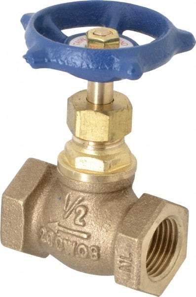 Legend Valve - 1/2" Pipe, FNPT Ends, Brass Rising Stem Globe Valve - Bronze Disc, Bolted Bonnet, 200 psi WOG, 125 psi WSP, Class 125 - Top Tool & Supply