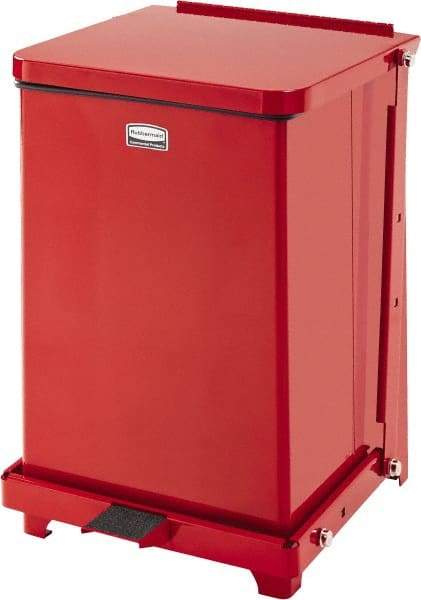 Rubbermaid - 7 Gal Square Unlabeled Trash Can - 17" High x 12" Long x 12" Wide, Red, Stainless Steel - Top Tool & Supply