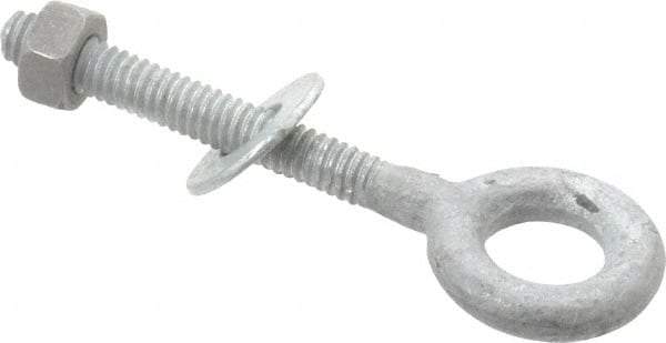 Value Collection - 1/4-20, Zinc-Plated Finish, Forged Steel Forged Eye Bolt - 1-3/4" Thread Length, 1/2" ID x 1" OD, 3" Shank Length - Top Tool & Supply