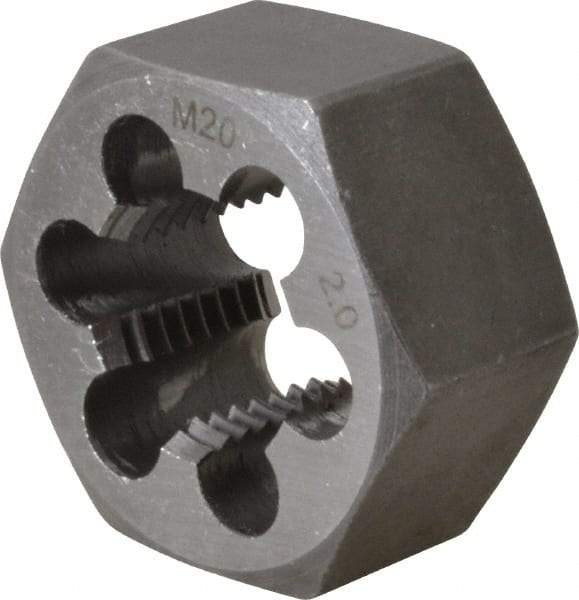 Interstate - M20x2.00 Metric Fine Thread, 1-7/16" Hex, Right Hand Thread, Hex Rethreading Die - Carbon Steel, 3/4" Thick - Exact Industrial Supply