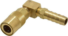 Coilhose Pneumatics - Hose Barb Non-Valved Moldflow Pneumatic Hose 90° Non-Valved Coupler - Brass, 1/4" Body Diam, 3/8" Hose ID - Top Tool & Supply