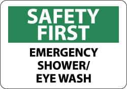 NMC - "Safety First - Emergency Shower/Eye Wash", 10" Long x 14" Wide, Rigid Plastic Safety Sign - Rectangle, 0.05" Thick, Use for First Aid - Top Tool & Supply