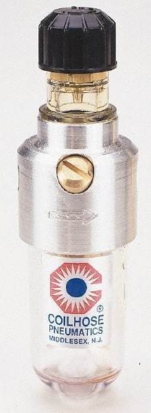 Coilhose Pneumatics - 1/8 NPT Port, 150 Max psi, Miniature Lubricator - Polycarbonate Bowl, Cast Aluminum Body, 11 CFM, 120°F Max, 1-1/2" Wide x 5" High - Top Tool & Supply