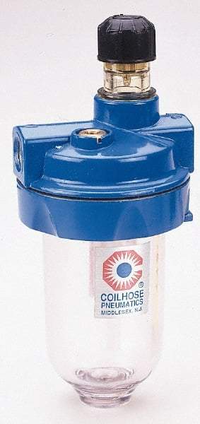 Coilhose Pneumatics - 1 NPT Port, 150 Max psi, Heavy-Duty Lubricator - Polycarbonate Bowl, Cast Aluminum Body, 110 CFM, 120°F Max, 5" Wide x 11-1/2" High - Top Tool & Supply