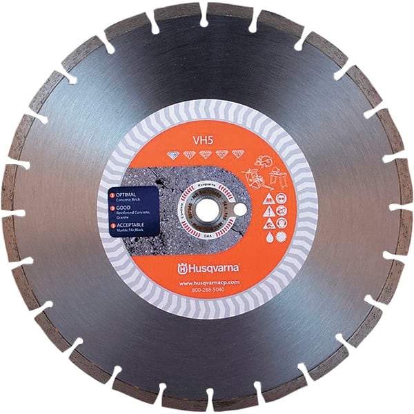 Husqvarna - 14" Diam, 25/32 & 1" Arbor Hole Diam, Continuous Edge Tooth Wet & Dry Cut Saw Blade - Diamond-Tipped, General Purpose Action, Standard Round Arbor - Top Tool & Supply