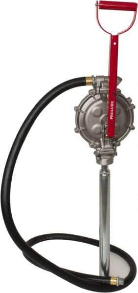 PRO-LUBE - 5 Strokes per Gal, 1/2" Outlet, Aluminum & Stainless Steel Hand Operated Transfer Pump - 42" OAL, For 15 to 55 Gal Drums, For Gasoline & Diesel Fuel - Top Tool & Supply