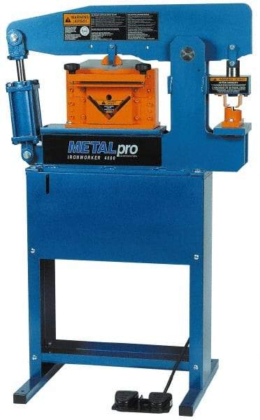 Metalpro - 3-3/4" Throat Depth, 45 Ton Punch Pressure, Ironworker - 1-1/2 hp, 1 Phase, 110 Volts, 37" Wide x 55-1/4" High x 24" Deep - Top Tool & Supply