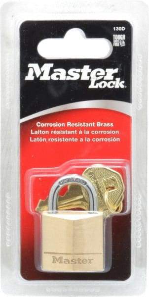 Master Lock - 5/8" Shackle Clearance, Keyed Different Solid Brasss Padlock - 3/16" Shackle Diam, Solid Brass - Top Tool & Supply