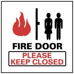 NMC - Fire Door - Please Keep Closed, Pressure Sensitive Vinyl Fire Sign - 4" Wide x 4" High - Top Tool & Supply