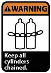 NMC - "Warning - Keep All Cylinders Chained", 14" Long x 10" Wide, Aluminum Safety Sign - Rectangle, 0.04" Thick, Use for Accident Prevention - Top Tool & Supply