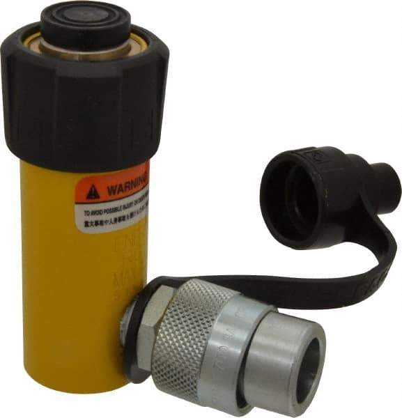 Enerpac - 5 Ton, 1" Stroke, 0.99 Cu In Oil Capacity, Portable Hydraulic Single Acting Cylinder - 0.99 Sq In Effective Area, 4.34" Lowered Ht., 5.34" Max Ht., 1.13" Cyl Bore Diam, 1" Plunger Rod Diam, 10,000 Max psi - Top Tool & Supply