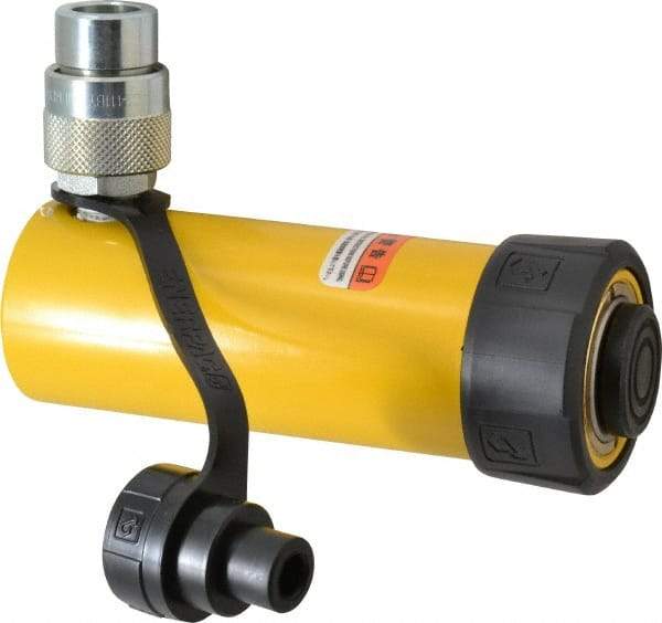 Enerpac - 10 Ton, 4.13" Stroke, 9.23 Cu In Oil Capacity, Portable Hydraulic Single Acting Cylinder - 2.24 Sq In Effective Area, 6.75" Lowered Ht., 10.88" Max Ht., 1.69" Cyl Bore Diam, 1.5" Plunger Rod Diam, 10,000 Max psi - Top Tool & Supply