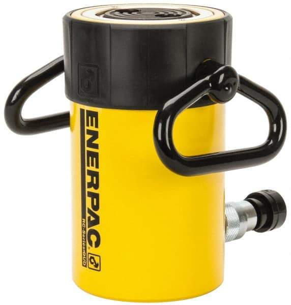 Enerpac - 50 Ton, 4" Stroke, 44.18 Cu In Oil Capacity, Portable Hydraulic Single Acting Cylinder - 11.04 Sq In Effective Area, 8.94" Lowered Ht., 12.94" Max Ht., 3.75" Cyl Bore Diam, 3.125" Plunger Rod Diam, 10,000 Max psi - Top Tool & Supply