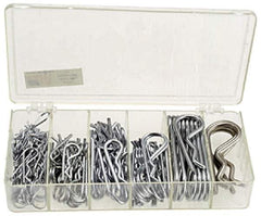 Precision Brand - 150 Piece, 1/16 to 3/16" Pin Diam, Hitch Pin Assortment - 1-9/16 to 3-1/4" Long, Steel - Top Tool & Supply