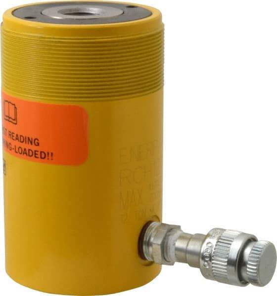 Enerpac - 12 Ton, 1.63" Stroke, 4.49 Cu In Oil Capacity, Portable Hydraulic Hollow Hole Cylinder - 2.76 Sq In Effective Area, 4.75" Lowered Ht., 6.38" Max Ht., 2.13" Cyl Bore Diam, 1.38" Plunger Rod Diam, 10,000 Max psi - Top Tool & Supply