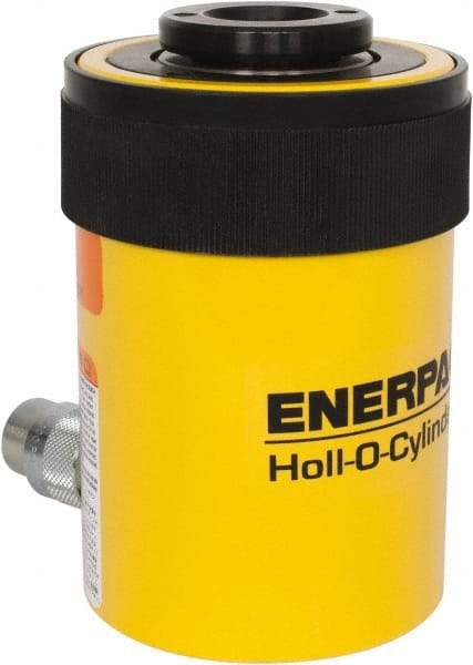 Enerpac - 30 Ton, 2.5" Stroke, 18.05 Cu In Oil Capacity, Portable Hydraulic Hollow Hole Cylinder - 7.22 Sq In Effective Area, 7.03" Lowered Ht., 9.53" Max Ht., 3.5" Cyl Bore Diam, 2.5" Plunger Rod Diam, 10,000 Max psi - Top Tool & Supply