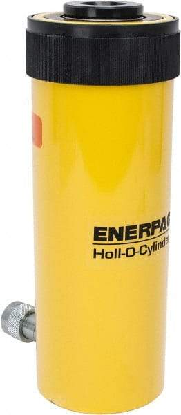 Enerpac - 30 Ton, 6.13" Stroke, 44.23 Cu In Oil Capacity, Portable Hydraulic Hollow Hole Cylinder - 7.22 Sq In Effective Area, 13" Lowered Ht., 19.13" Max Ht., 3.5" Cyl Bore Diam, 2.5" Plunger Rod Diam, 10,000 Max psi - Top Tool & Supply