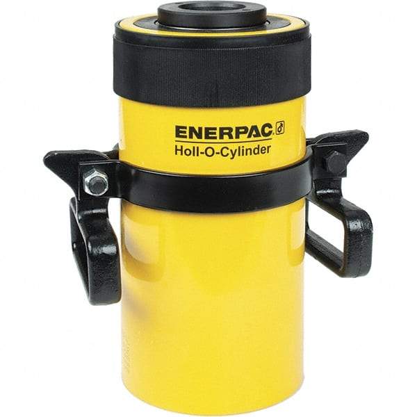 Enerpac - 60 Ton, 6" Stroke, 76.41 Cu In Oil Capacity, Portable Hydraulic Hollow Hole Cylinder - 12.73 Sq In Effective Area, 12.75" Lowered Ht., 18.75" Max Ht., 4.88" Cyl Bore Diam, 3.63" Plunger Rod Diam, 10,000 Max psi - Top Tool & Supply