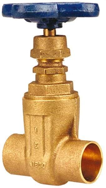 NIBCO - 1-1/4" Pipe, Class 125, Soldered Bronze Solid Wedge Stem Gate Valve - 200 WOG, 125 WSP, Screw-In Bonnet - Top Tool & Supply