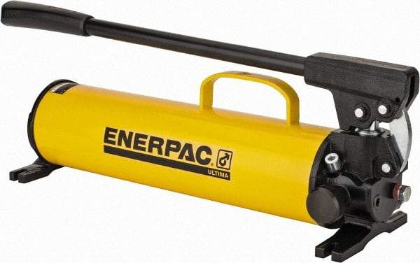 Enerpac - 1" Piston Stroke, 1-1/8" Piston Diam, 1.00, 0.15 Cu In per Stroke, 134 Cu In Reservoir Capacity, Manual Hydraulic Pump - 10,000 psi, 77 Lbs. Max Handle Effort, 2 Stage - Top Tool & Supply