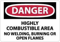 NMC - "Danger - Highly Combustible Area - No Welding, Burning or Open Flames", 10" Long x 14" Wide, Aluminum Safety Sign - Rectangle, 0.04" Thick, Use for Accident Prevention - Top Tool & Supply