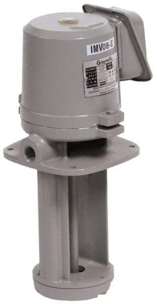 Graymills - 230/460 Volt, 3/4 hp, 3 Phase, 3,450 RPM, Cast Iron Immersion Machine Tool & Recirculating Pump - 45 GPM, 52 psi, 7-1/2" Long x 7-1/2" Mounting Flange Width, 21-1/16" Overall Height, Metric Thread, Aluminum Impeller - Top Tool & Supply