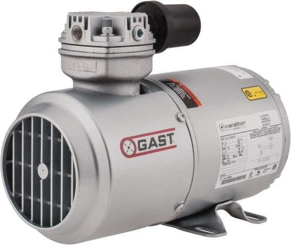 Gast - 1/6 hp, 1.8 CFM, Piston Vacuum Pump - 27.5 Hg/In, 115-1 Volt, 5.63" Long x 11.62" Wide x 8.58" High - Top Tool & Supply