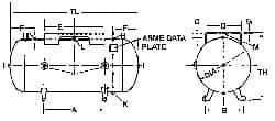 Made in USA - 30 Gallon, 200 Max psi Horizontal Tank with Plate - 1-1/2" Inlet, 48" Tank Length x 14" Tank Diam - Top Tool & Supply